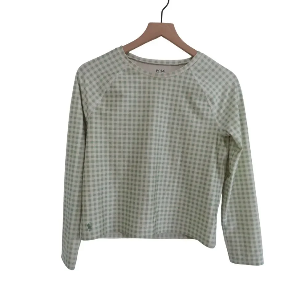 Polo Ralph Lauren Kid Sz XL Gingham Rash Guard Long Sleeve Swim Top Preppy Beach